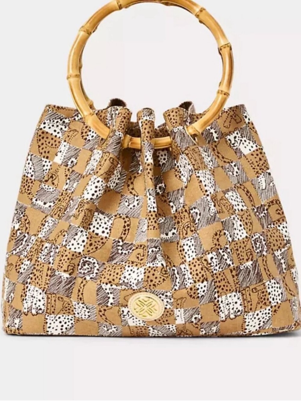 NWT Lilly Pulitzer Bamboo Bag Iced Latte Lil Cheetah Checks